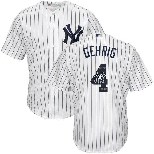 Yankees #4 Lou Gehrig White Strip Team Logo Fashion Stitched MLB Jersey - Click Image to Close